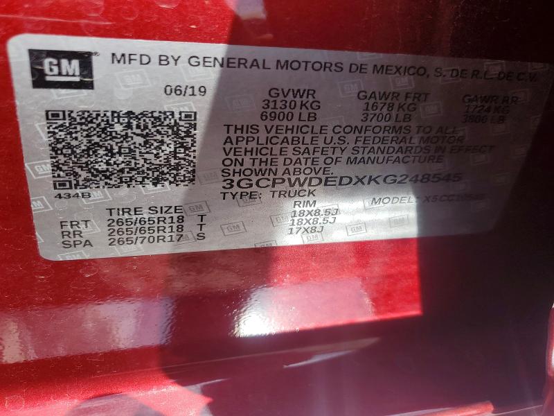 Продажа на аукционе авто 2019 Chevrolet Silverado, vin: 3GCPWDEDXKG248545, номер лота: 55021326
