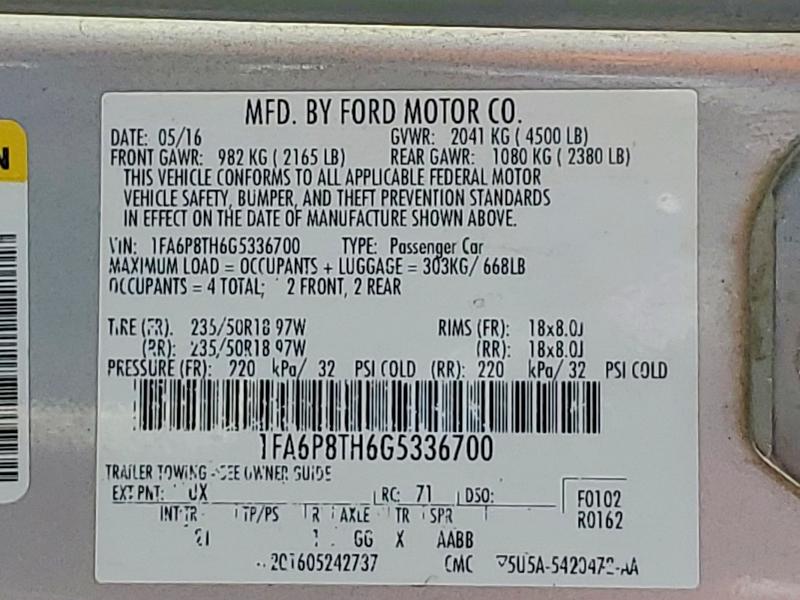 Продажа на аукционе авто 2016 Ford Mustang, vin: 1FA6P8TH6G5336700, номер лота: 54009596