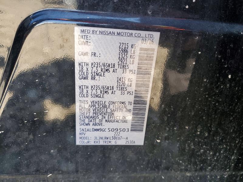 Aukcja sprzedaży 2016 Infiniti Qx60, vin: 5N1AL0MM9GC509503, numer aukcji: 52742546