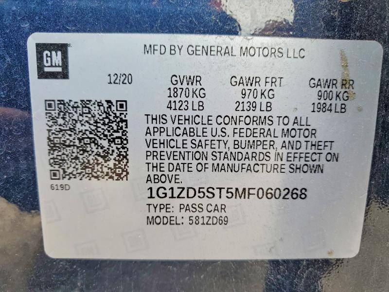 Продажа на аукционе авто 2021 Chevrolet Malibu, vin: 1G1ZD5ST5MF060268, номер лота: 52771316
