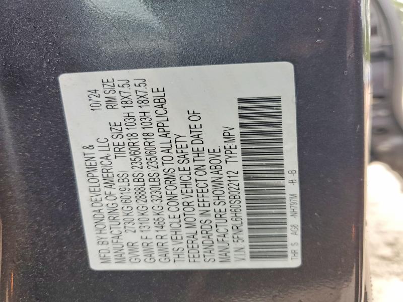 52405196 :رقم المزاد ، 5FNRL6H60SB022112 vin ، 2025 Honda Odyssey مزاد بيع