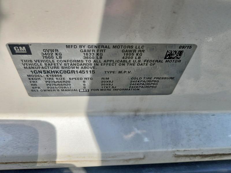Продажа на аукционе авто 2016 Chevrolet Suburban, vin: 1GNSKHKC8GR145115, номер лота: 54509246