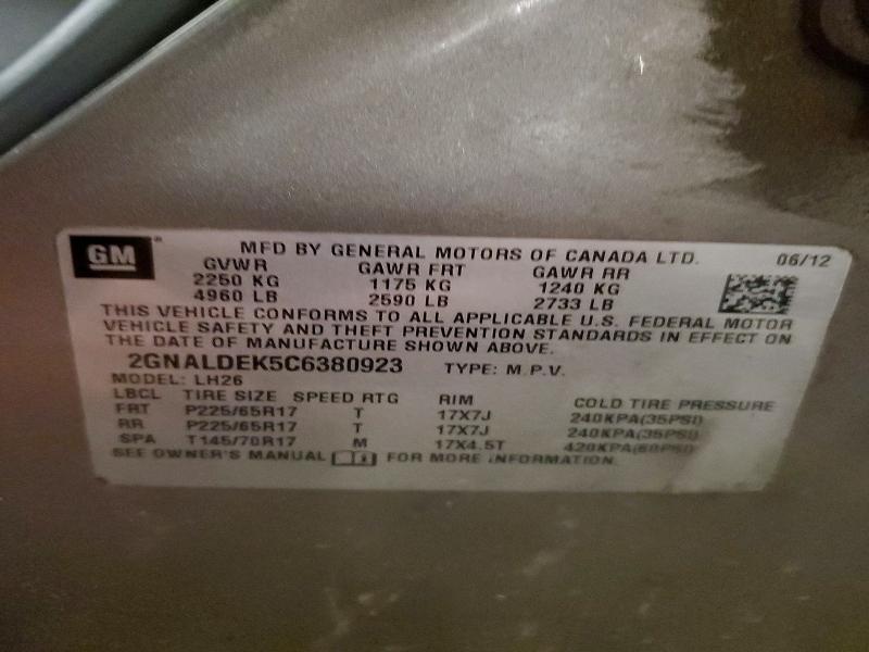Aukcja sprzedaży 2012 Chevrolet Equinox, vin: 2GNALDEK5C6380923, numer aukcji: 53354356