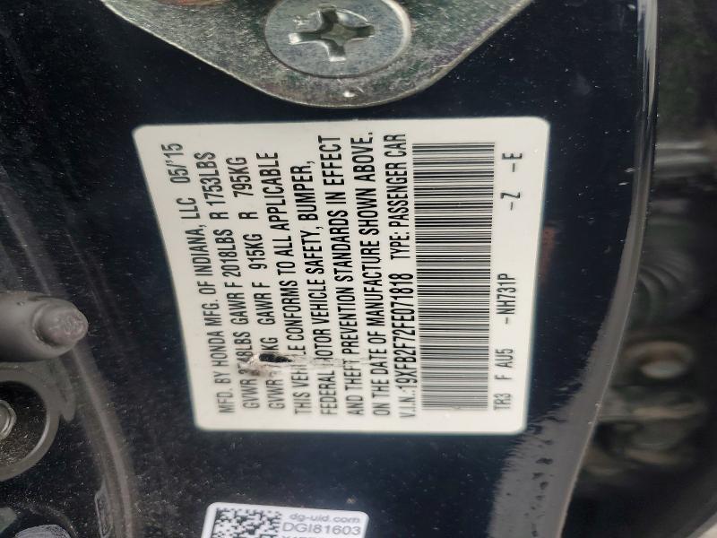 54542046 :رقم المزاد ، 19XFB2F72FE071818 vin ، 2015 Honda Civic مزاد بيع