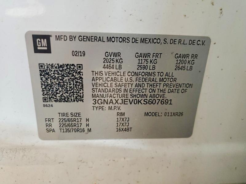 53798796 :رقم المزاد ، 3GNAXJEV0KS607691 vin ، 2019 Chevrolet Equinox مزاد بيع