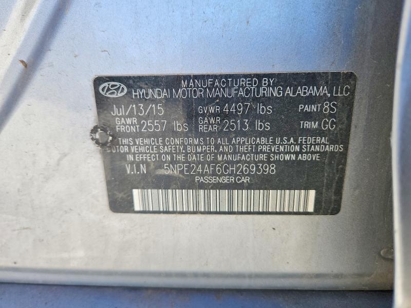 2016 Hyundai Sonata მანქანა იყიდება აუქციონზე, vin: 5NPE24AF6GH269398, აუქციონის ნომერი: 53257386