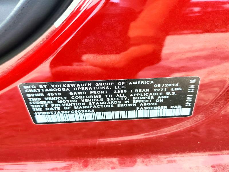 Продажа на аукционе авто 2015 Volkswagen Passat, vin: 1VWBT7A36FC003054, номер лота: 55022486