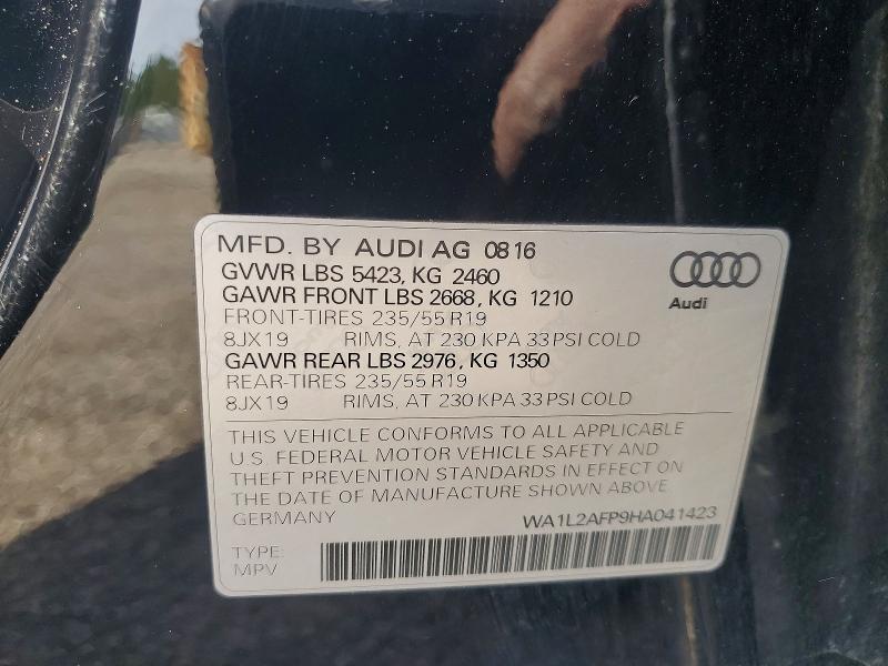 2017 Audi Q5 მანქანა იყიდება აუქციონზე, vin: WA1L2AFP9HA041423, აუქციონის ნომერი: 52994376