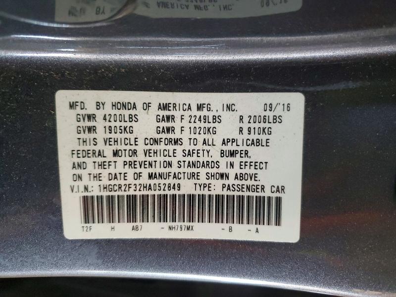 Продаж на аукціоні авто 2017 Honda Accord, vin: 1HGCR2F32HA052849, номер лоту: 55555236