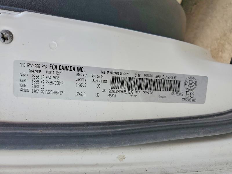 54965656 :رقم المزاد ، 2C4RDGEG5KR515238 vin ، 2019 Dodge Grand Caravan مزاد بيع
