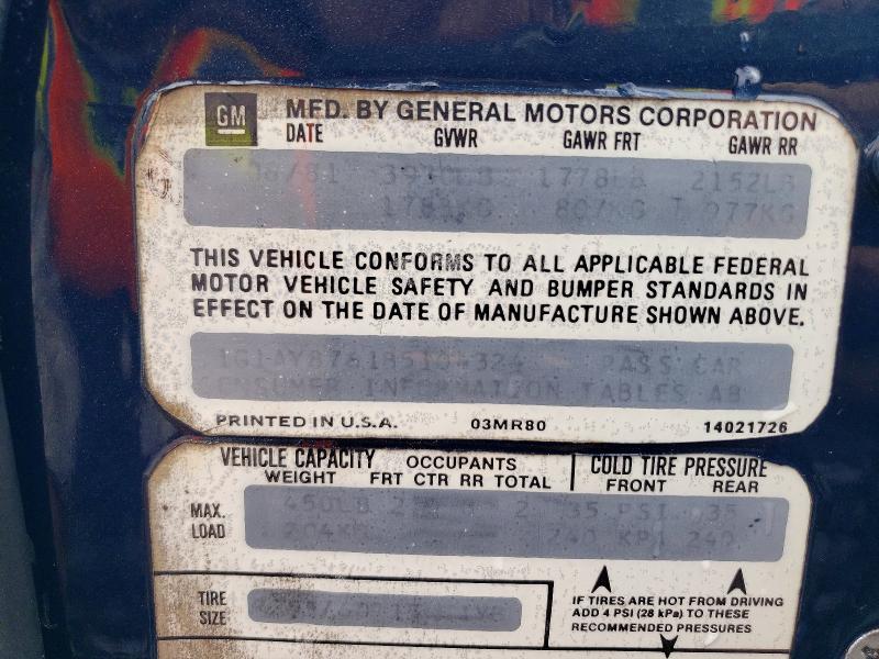 1981 Chevrolet Corvette მანქანა იყიდება აუქციონზე, vin: 1G1AY8761B5104324, აუქციონის ნომერი: 54990046