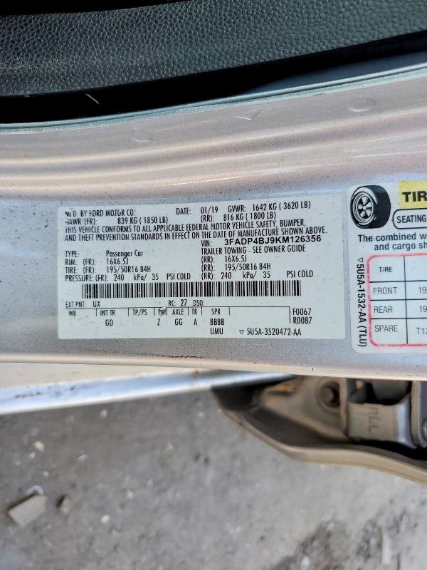 55114086 :رقم المزاد ، 3FADP4BJ9KM126356 vin ، 2019 Ford Fiesta مزاد بيع