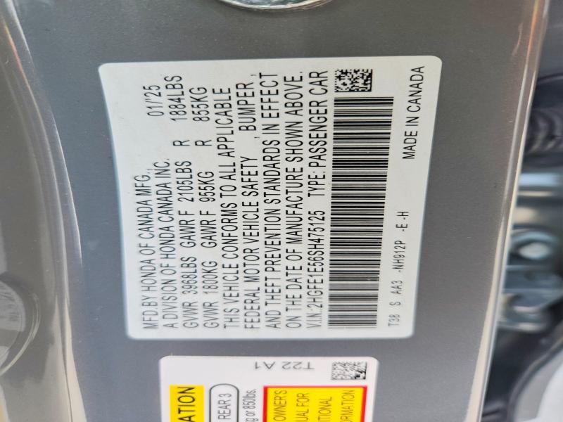 Продажа на аукционе авто 2025 Honda Civic, vin: 2HGFE1E56SH475125, номер лота: 55107636