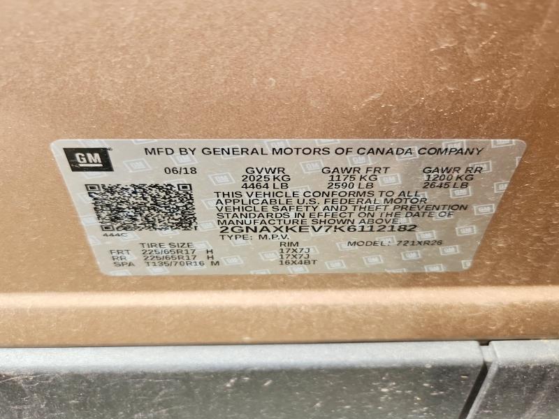 Продажа на аукционе авто 2019 Chevrolet Equinox, vin: 2GNAXKEV7K6112182, номер лота: 53785486