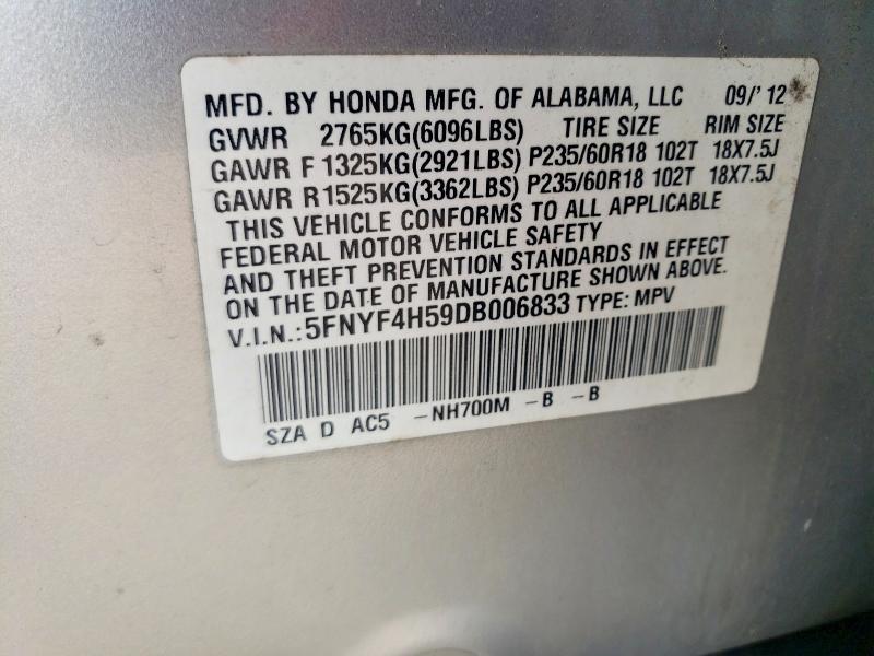 Продажа на аукционе авто 2013 Honda Pilot, vin: 5FNYF4H59DB006833, номер лота: 54859366