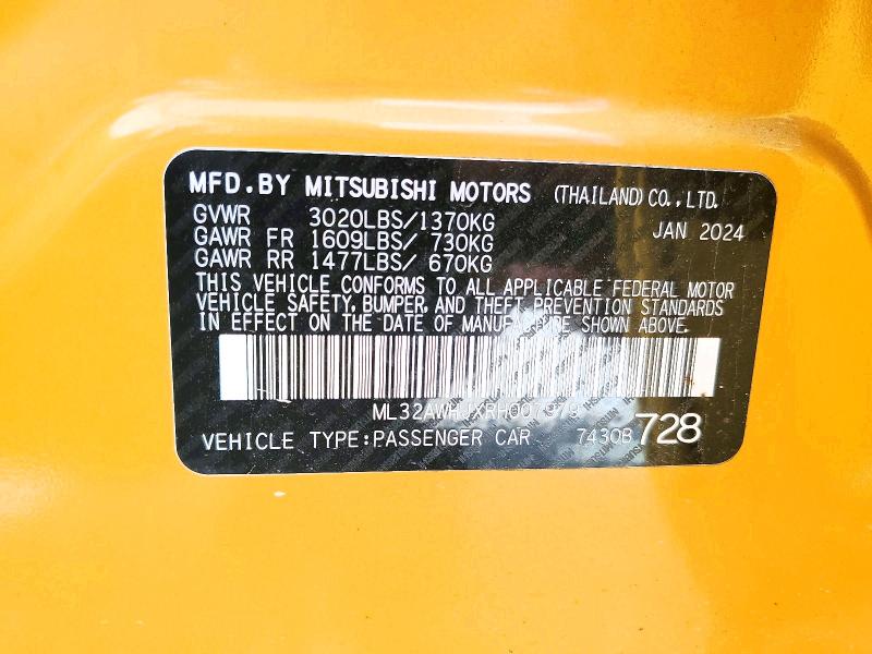 Aukcja sprzedaży 2024 Mitsubishi Mirage, vin: ML32AWHJXRH007979, numer aukcji: 53102916