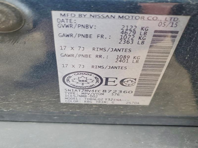 53098336 :رقم المزاد ، 5N1AT2MV4FC872360 vin ، 2015 Nissan Rogue مزاد بيع
