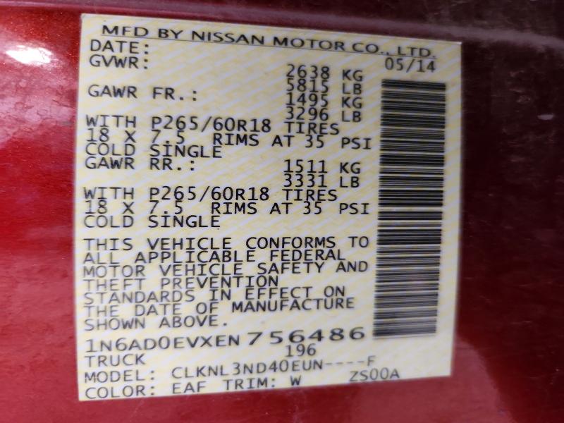 Aukcja sprzedaży 2014 Nissan Frontier, vin: 1N6AD0EVXEN756486, numer aukcji: 50646636