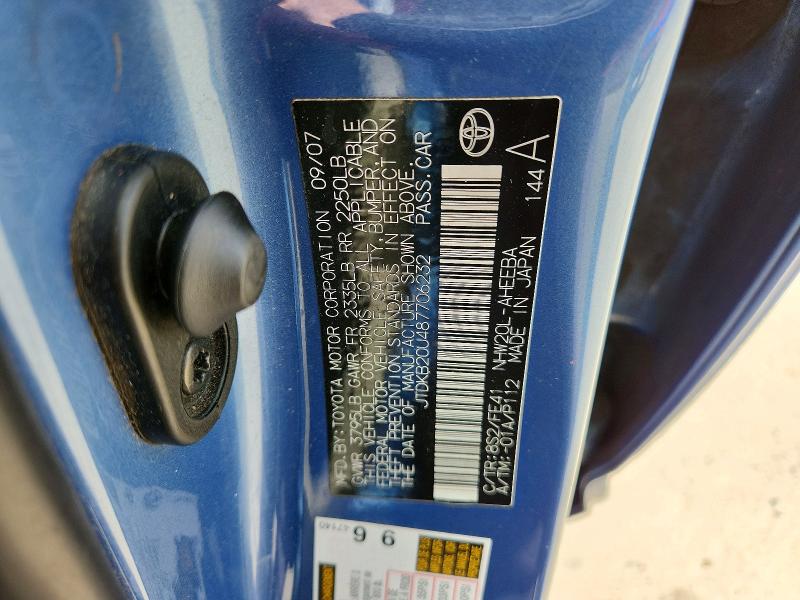55033626 :رقم المزاد ، JTDKB20U487706232 vin ، 2008 Toyota Prius مزاد بيع