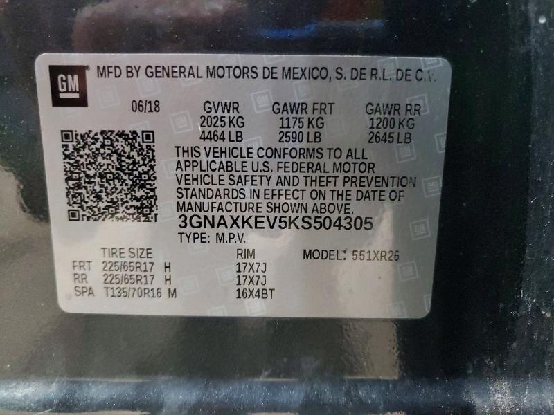 Aukcja sprzedaży 2019 Chevrolet Equinox, vin: 3GNAXKEV5KS504305, numer aukcji: 52556796