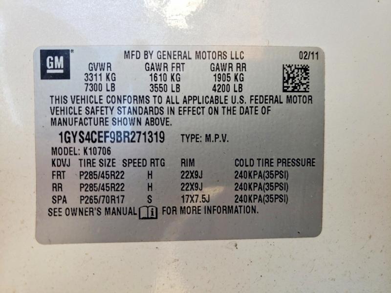 2011 Cadillac Escalade მანქანა იყიდება აუქციონზე, vin: 1GYS4CEF9BR271319, აუქციონის ნომერი: 53293006