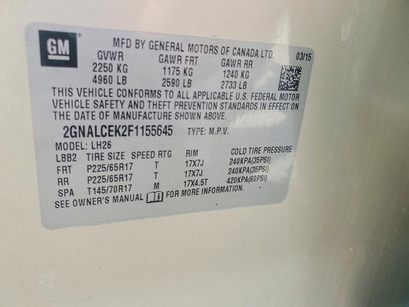 Продаж на аукціоні авто 2015 Chevrolet Equinox, vin: 2GNALCEK2F1155645, номер лоту: 54819886