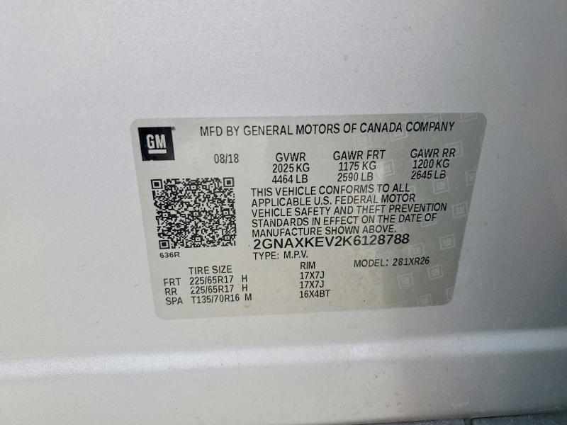 Продажа на аукционе авто 2019 Chevrolet Equinox, vin: 2GNAXKEV2K6128788, номер лота: 54331256