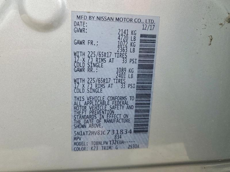 Aukcja sprzedaży 2018 Nissan Rogue, vin: 5N1AT2MV8JC731834, numer aukcji: 54010936
