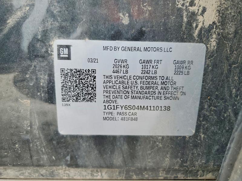 Продажа на аукционе авто 2021 Chevrolet Bolt Ev, vin: 1G1FY6S04M4110138, номер лота: 52854486