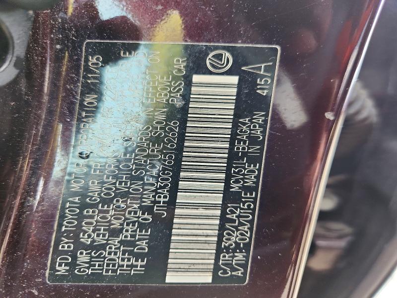 Aukcja sprzedaży 2006 Lexus Es, vin: JTHBA30G765162626, numer aukcji: 55141836