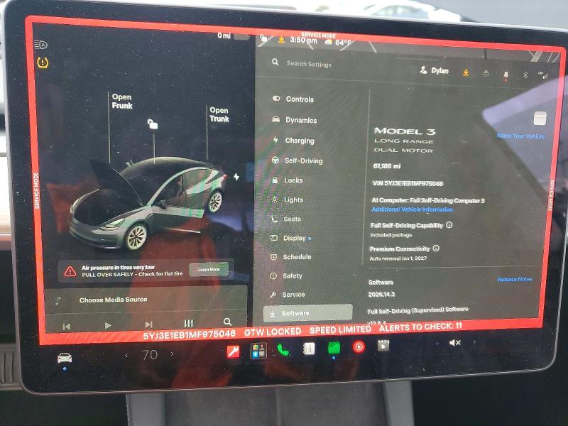 55198096 :رقم المزاد ، 5YJ3E1EB1MF975046 vin ، 2021 Tesla Model 3 مزاد بيع