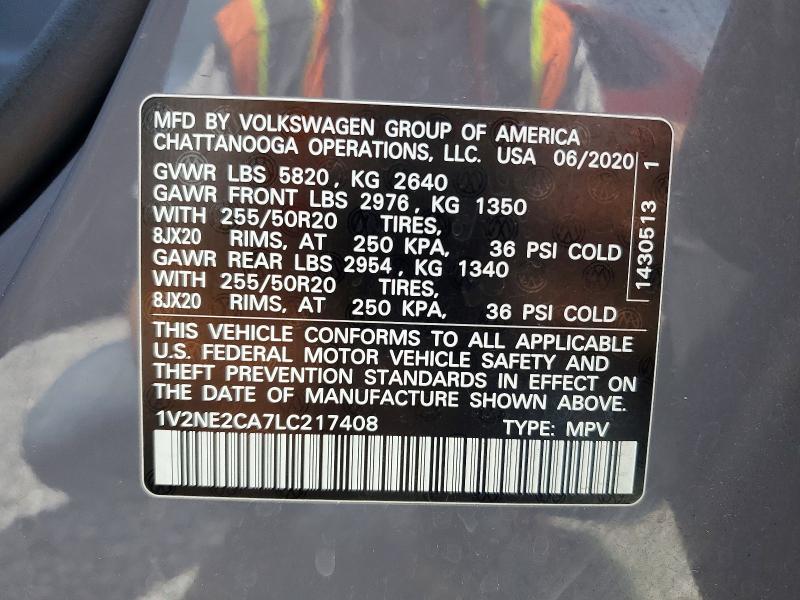 2020 Volkswagen Atlas Cross Sport მანქანა იყიდება აუქციონზე, vin: 1V2NE2CA7LC217408, აუქციონის ნომერი: 55101426
