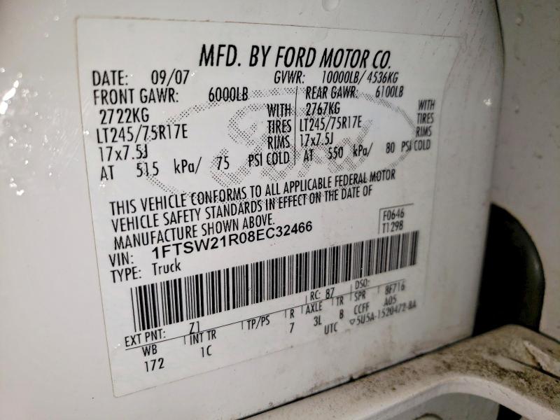 Aukcja sprzedaży 2008 Ford F250, vin: 1FTSW21R08EC32466, numer aukcji: 53961266