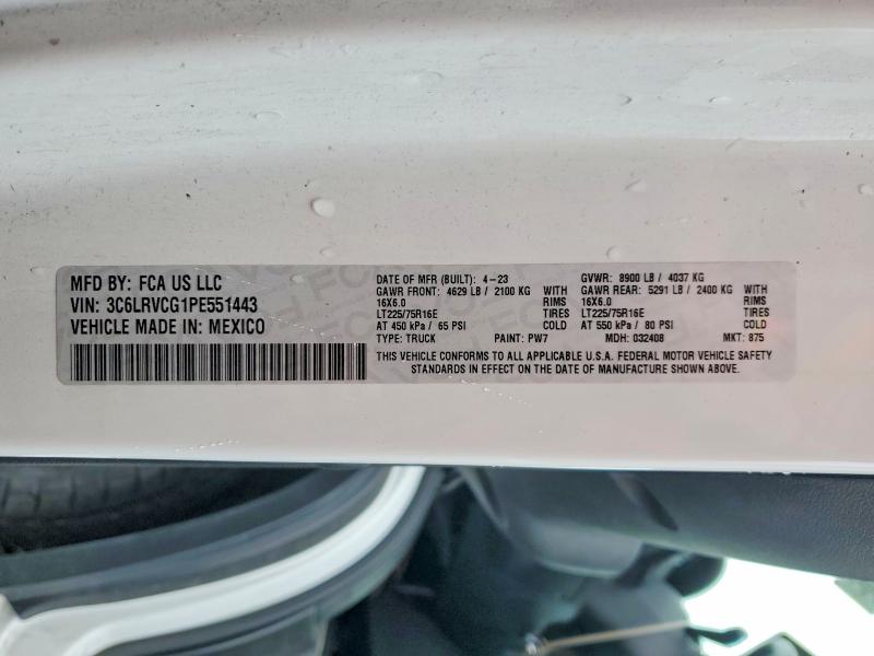2023 Ram Promaster 2500 მანქანა იყიდება აუქციონზე, vin: 3C6LRVCG1PE551443, აუქციონის ნომერი: 51600526