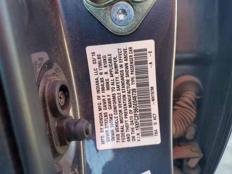 54839276 :رقم المزاد ، 19XFC2F56GE046739 vin ، 2016 Honda Civic مزاد بيع