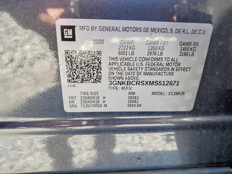 Aukcja sprzedaży 2021 Chevrolet Blazer, vin: 3GNKBCRSXMS512671, numer aukcji: 53091426