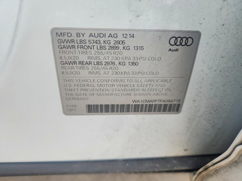 Продаж на аукціоні авто 2015 Audi Q5, vin: WA1CMAFP7FA084715, номер лоту: 54875696