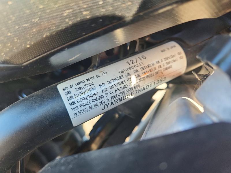 52653786 :رقم المزاد ، JYARM06E7HA011383 vin ، 2017 Yamaha Fz07 مزاد بيع