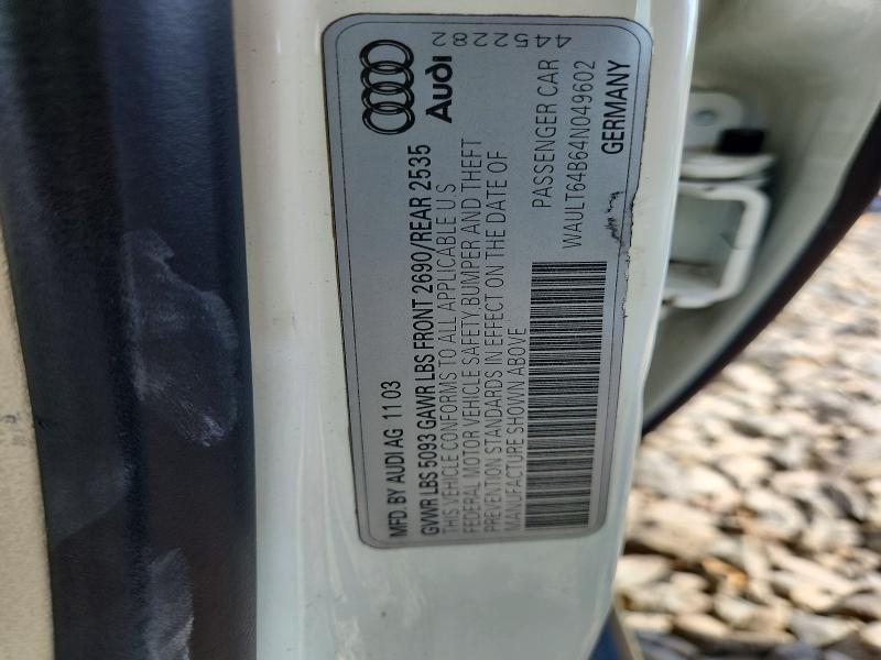 54413086 :رقم المزاد ، WAULT64B64N049602 vin ، 2004 Audi A6 مزاد بيع