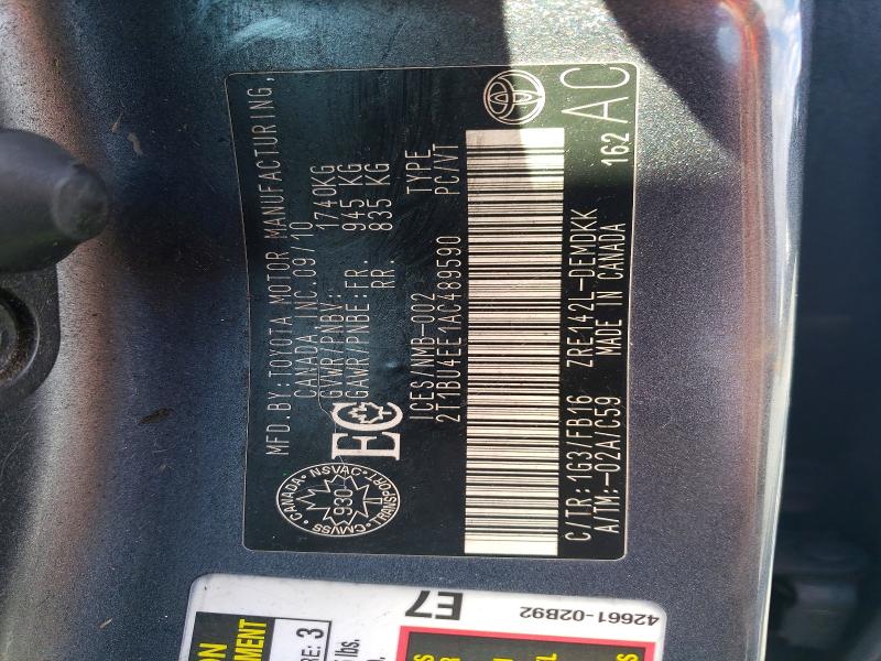 Aukcja sprzedaży 2010 Toyota Corolla, vin: 2T1BU4EE1AC489590, numer aukcji: 52925756