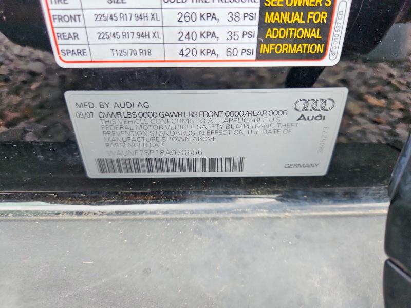 Aukcja sprzedaży 2008 Audi A3, vin: WAUNF78P18A070656, numer aukcji: 54535936