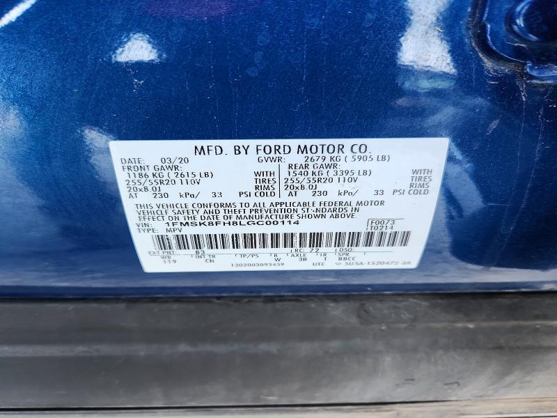 53041456 :رقم المزاد ، 1FMSK8FH8LGC00114 vin ، 2020 Ford Explorer مزاد بيع