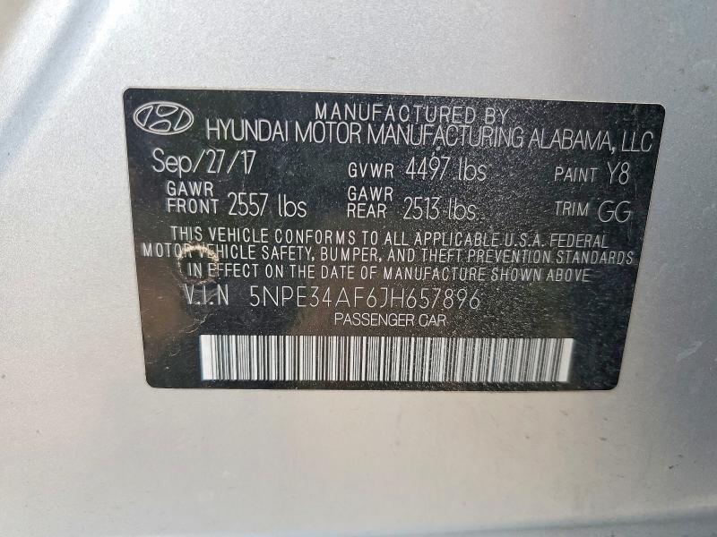 52446586 :رقم المزاد ، 5NPE34AF6JH657896 vin ، 2018 Hyundai Sonata مزاد بيع