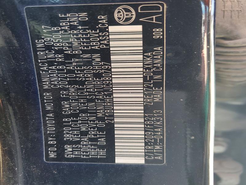 53698896 :رقم المزاد ، 2T1BURHE1JC980797 vin ، 2018 Toyota Corolla مزاد بيع
