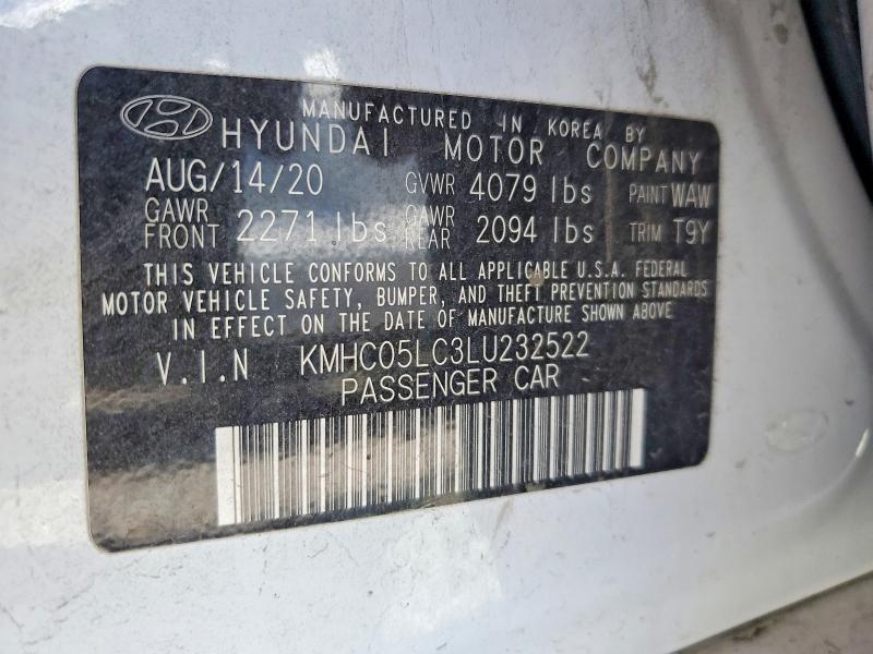 Aukcja sprzedaży 2020 Hyundai Ioniq, vin: KMHC05LC3LU232522, numer aukcji: 53271776