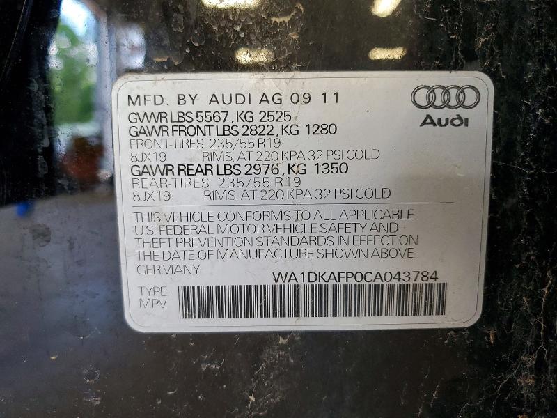 Продаж на аукціоні авто 2012 Audi Q5, vin: WA1DKAFP0CA043784, номер лоту: 54076786