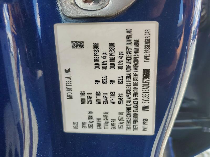 52885136 :رقم المزاد ، 5YJ3E1EA0LF796888 vin ، 2020 Tesla Model 3 مزاد بيع