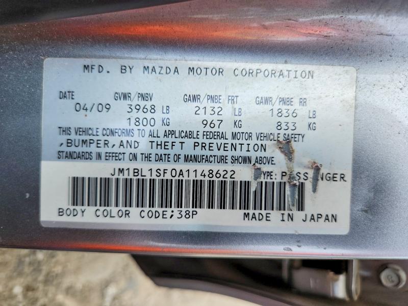 2010 Mazda 3 მანქანა იყიდება აუქციონზე, vin: JM1BL1SF0A1148622, აუქციონის ნომერი: 54428316