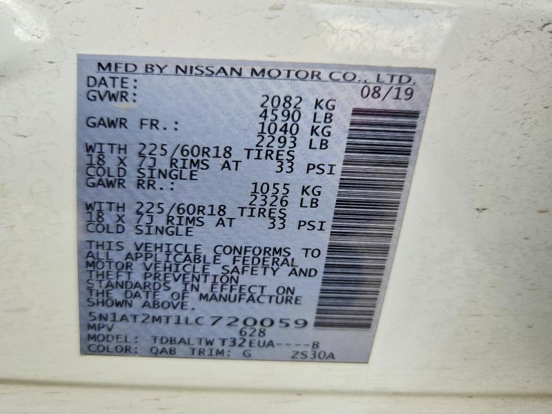 2020 Nissan Rogue მანქანა იყიდება აუქციონზე, vin: 5N1AT2MT1LC720059, აუქციონის ნომერი: 53227246