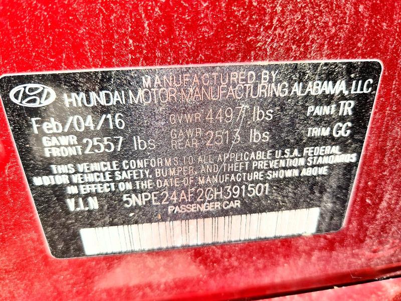 2016 Hyundai Sonata მანქანა იყიდება აუქციონზე, vin: 5NPE24AF2GH391501, აუქციონის ნომერი: 54646906
